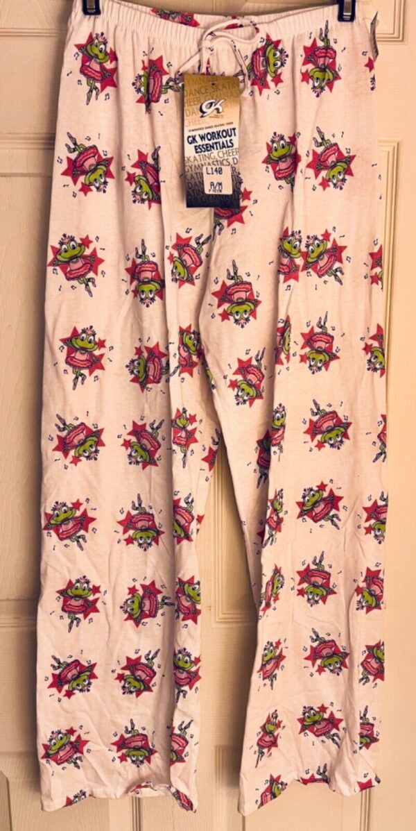 GK ADULT MEDIUM WHITE COTTON DANCING FROG PRINT  LOUNGE PJ BOTTOMS Sz M NWT