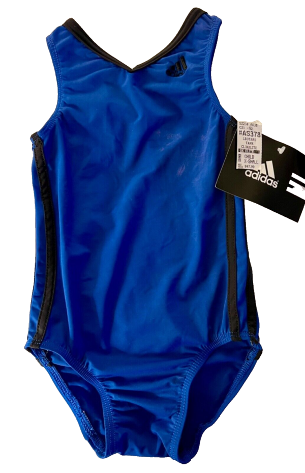 ADIDAS TANK GK LEOTARD CHILD X-SMALL BLUE BLACK CLIMALITE GYMNASTS DANCER SZ S - Image 7