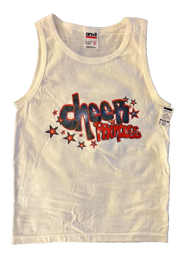 "CHEER PRINCESS" GLITTER GRAPHIC GIRLS SMALL WHITE COTTON TANK BEACH COVER UP  S - Image 10