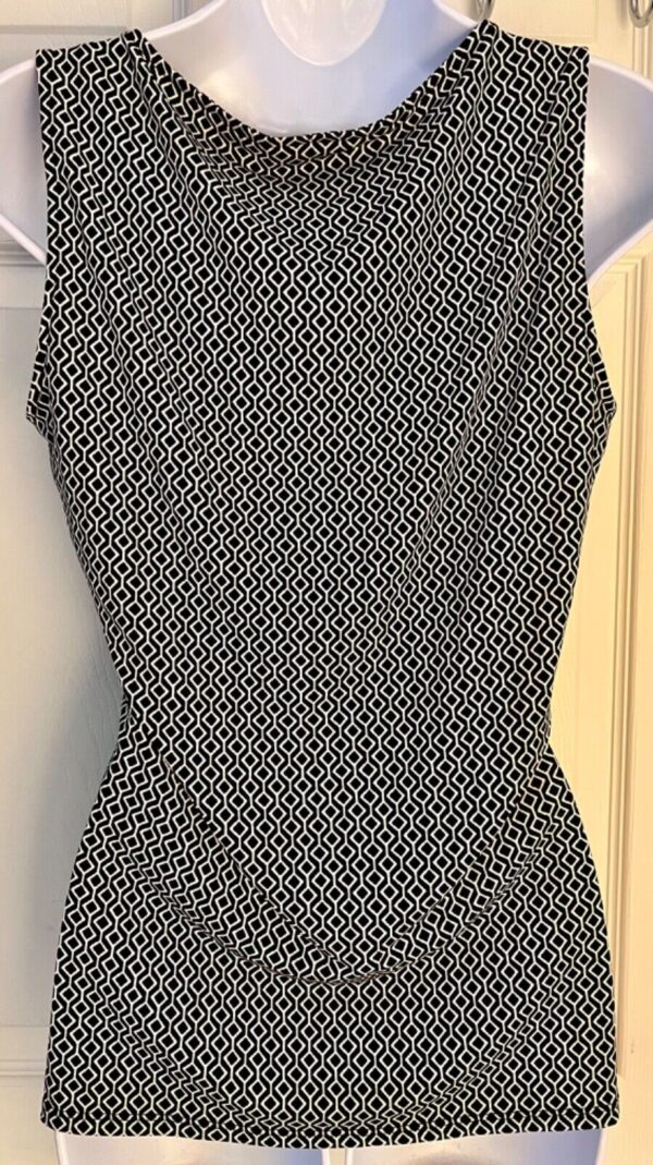 NEW YORK & COMPANY BLACK WHITE WOMENS SMALL SLVLS DRAPE NECK DRESS TOP Sz S EUC! - Image 5