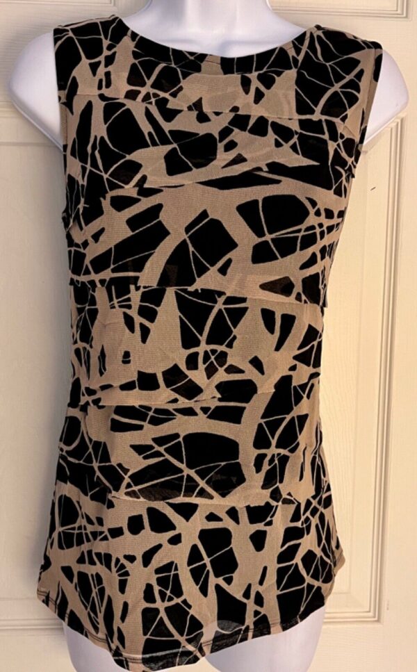 DANA BUCHMAN BLACK BEIGE SHEER LAYERS WOMENS MEDIUM SLVLS DRESSY TOP Sz M EUC!