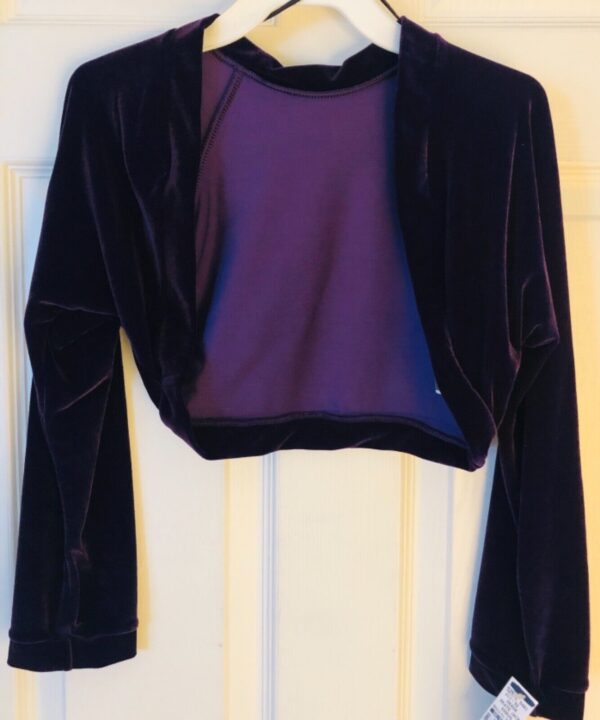 GK ICE SKATE DANCE LADIES SMALL EGGPLANT VELVET LGSLV SHRUG JACKET SZ S NWT! - Image 2