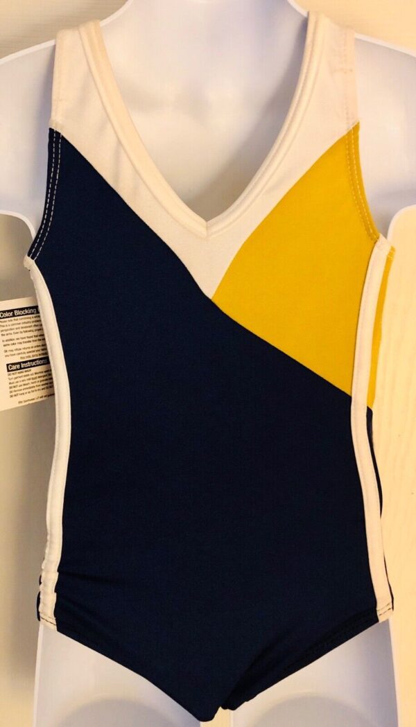 ADIDAS TANK CHILD X-SMALL NAVY GOLD WHITE N/S GK GYMNASTICS DANCE LEOTARD CXS - Image 2