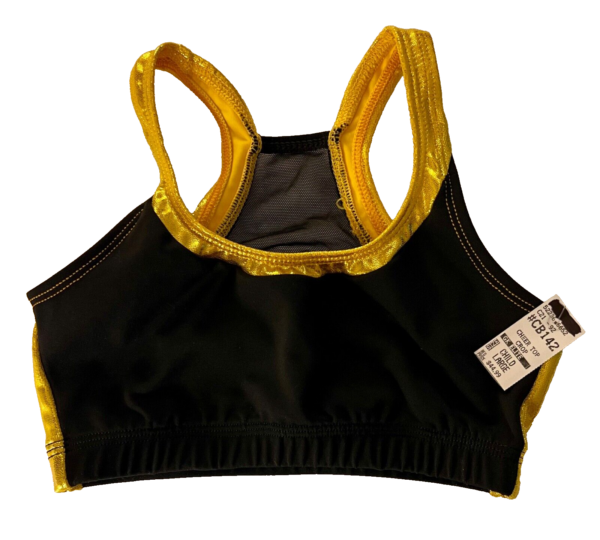 GK CHEER CHILD LARGE BLACK MICROFIBER GOLD MYSTIQUE MESH CROP DANCE TOP SZ L - Image 8