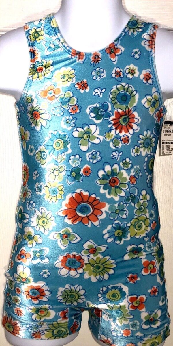 GK KIDS BIKETARD CHILD TODDLER VELVET FLORAL PRINT GYMNASTIC DANCE TANK TD NWT