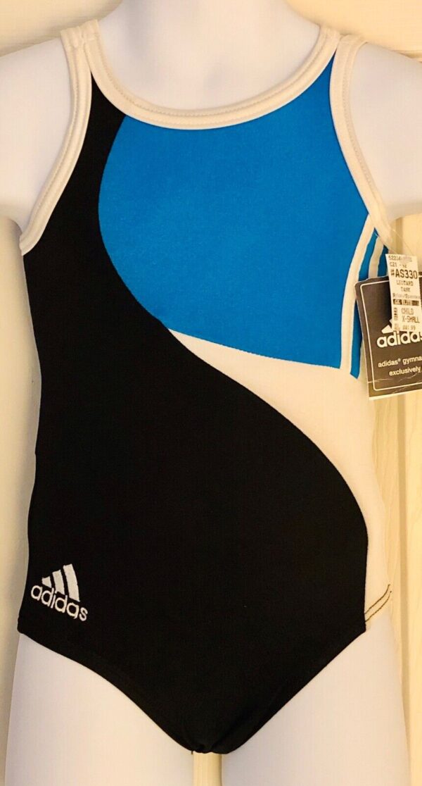 ADIDAS CAMI CHILD X-SMALL OCEAN BLACK WHITE N/S GK GYMNASTICS DANCE LEOTARD CXS