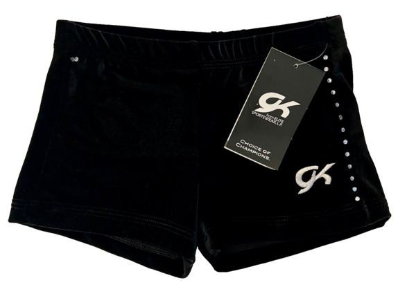 GK BLACK VELVET ADULT X-SMALL MICRO MINI CRYSTALS CHEER DANCE GYMNASTS SHORTS XS