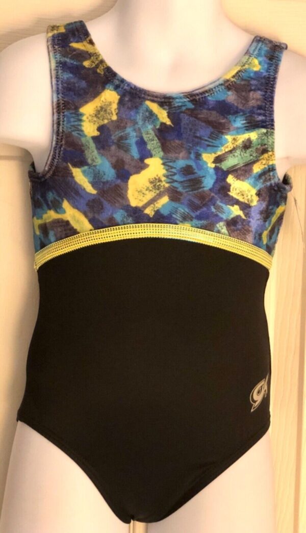 GK ILLUSION CHILD X-SMALL VELVET PRINT NAVY GYMNASTICS DANCE TANK LEOTARD CXS