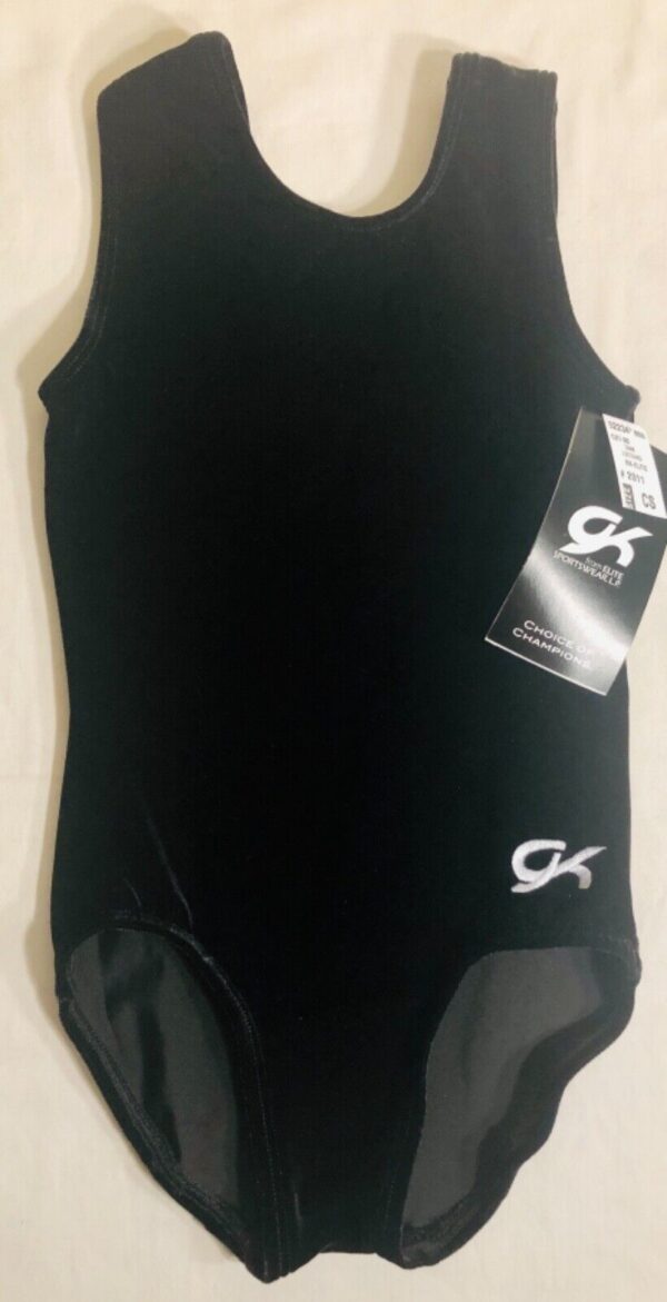 GK GIRLS SMALL CLASIC BLACK VELVET SLVLS GYMNASTIC DANCE LEOTARD Sz CS NWT! - Image 2