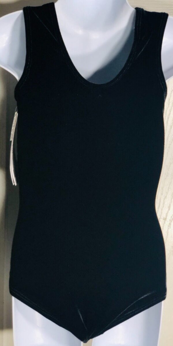 GK GIRLS SMALL CLASIC BLACK VELVET SLVLS GYMNASTIC DANCE LEOTARD Sz CS NWT! - Image 3