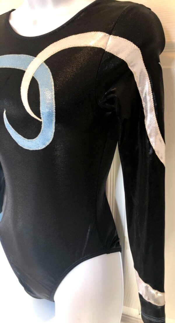 GK LONG SLEEVE LADIES SMALL BLACK BLUE WHITE FOIL  DANCE LEOTARD AS - Image 4