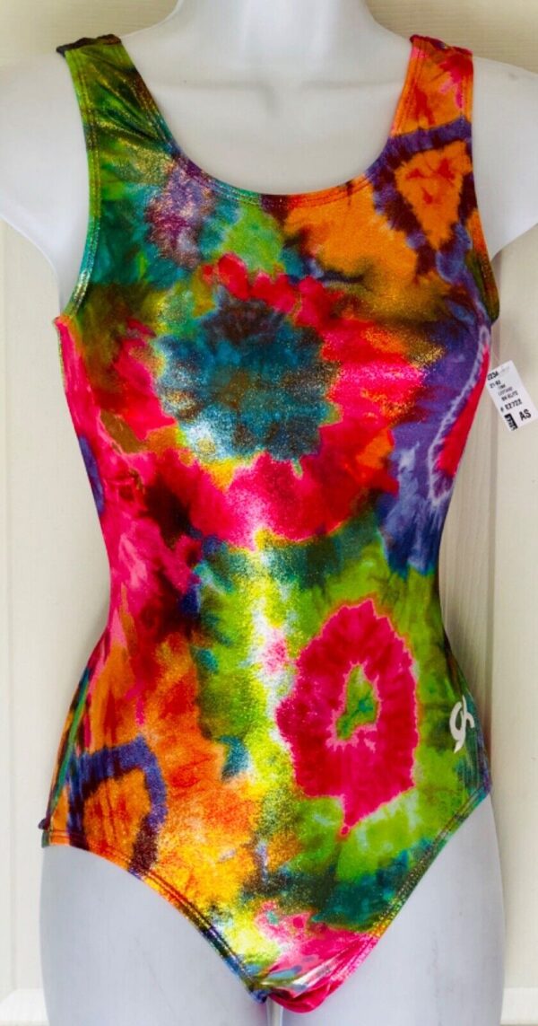 GK TIE-DYE WOODSTOCK FOIL ADULT SMALL TANK GYMNASTICS DANCE CHEER LEOTARD AS NWT