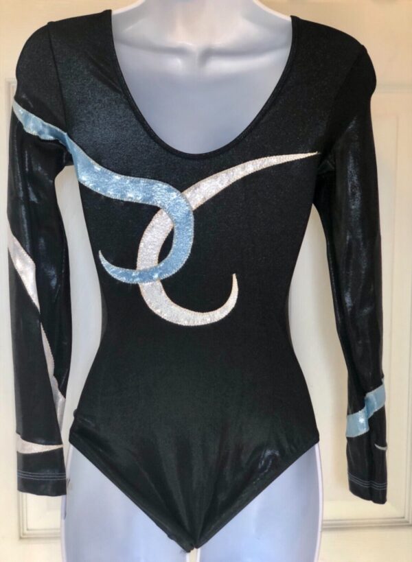 GK LONG SLEEVE LADIES SMALL BLACK BLUE WHITE FOIL  DANCE LEOTARD AS - Image 5