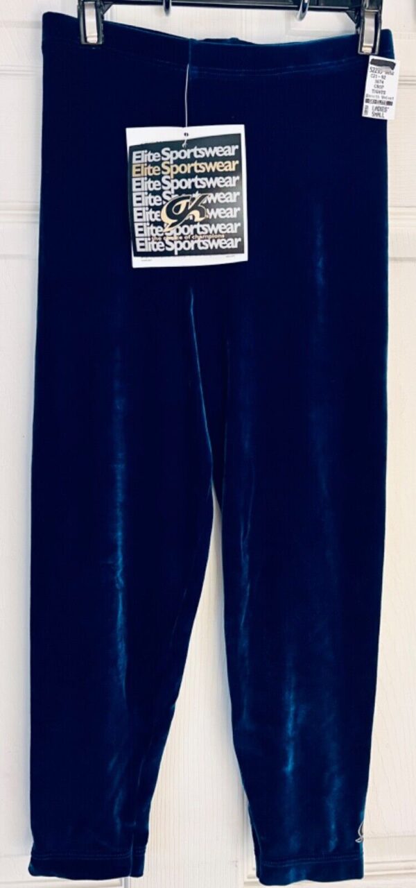 GK DANCE GIRLS LARGE ROYAL SMOOTH VELVET CROP CAPRI TIGHTS GYM  Sz CL NWT! - Image 2