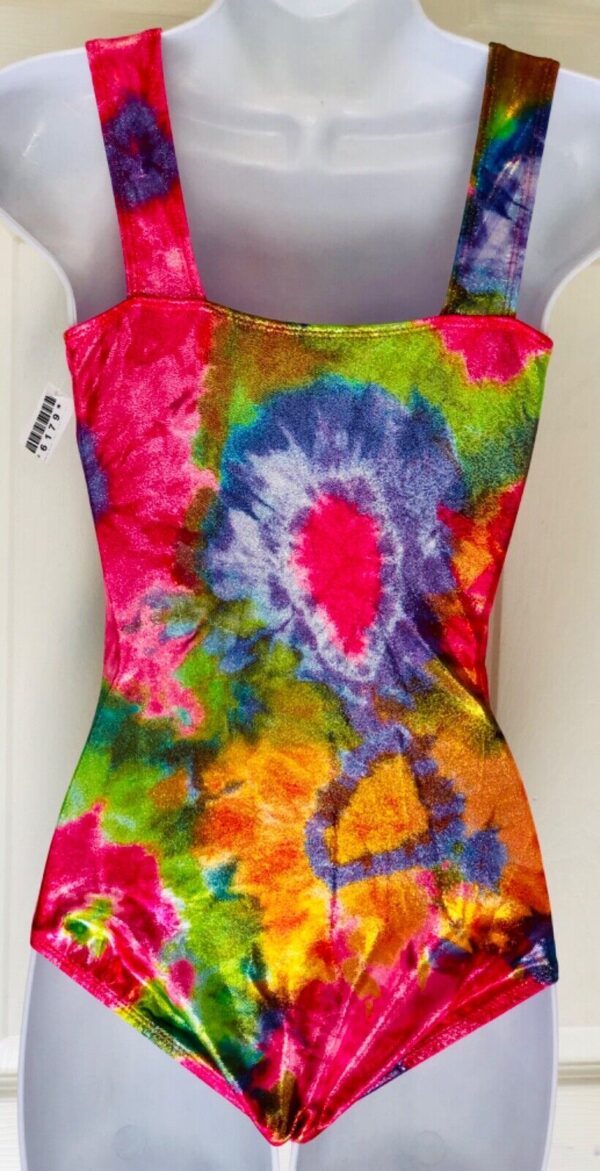 GK TIE-DYE WOODSTOCK FOIL ADULT SMALL TANK GYMNASTICS DANCE CHEER LEOTARD AS NWT - Image 3