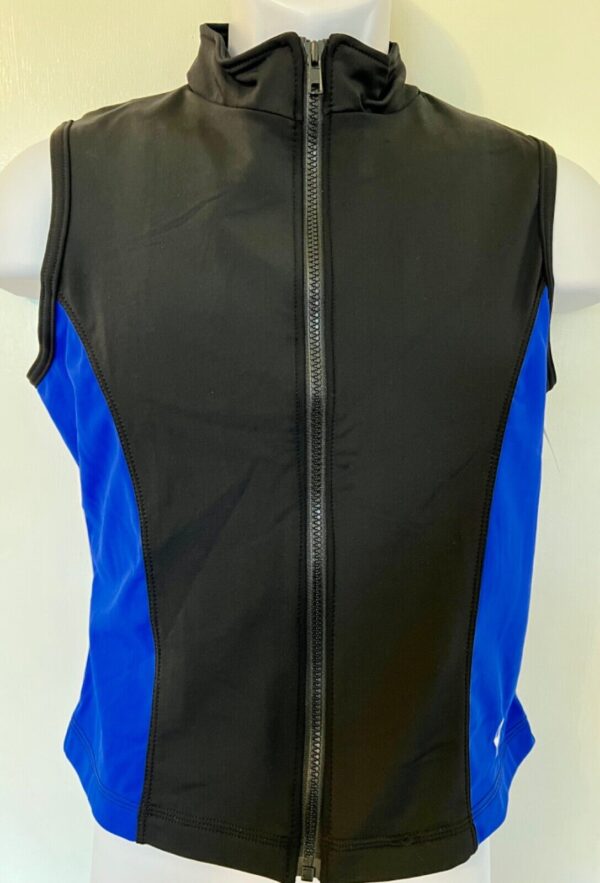 GK SPORTY UNISEX ADULT SMALL SLVLS BRUSH TRICOT WARMUP VEST BLACK ROYAL Sz S