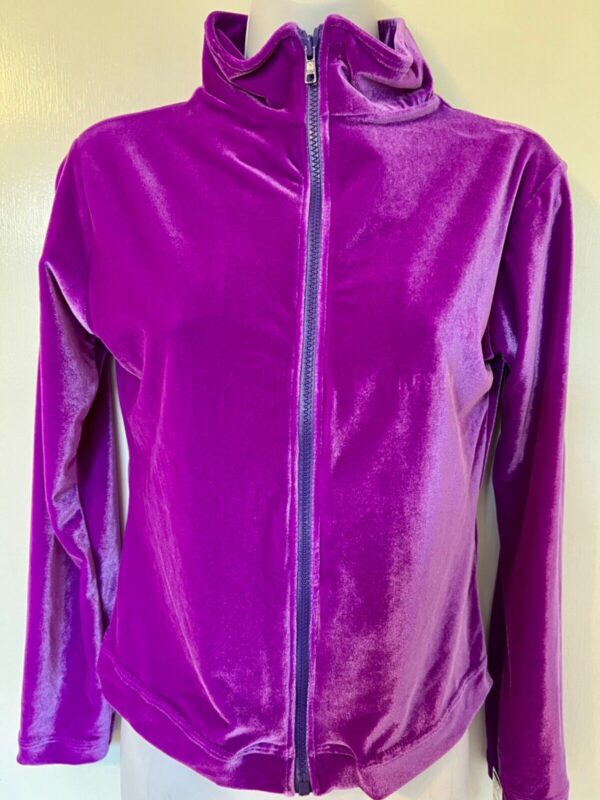 GK WARM UP JACKET LADIES SMALL PURPLE VELVET ZIP FRONT GYM DANCE CHEER SKATE S