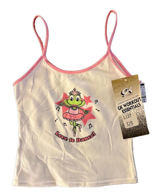 GK "LOVE TO DANCE" PJ CAMISOLE GIRLS SMALL FROG GRAPHIC WHITE PINK SATIN TRIM S - Image 2