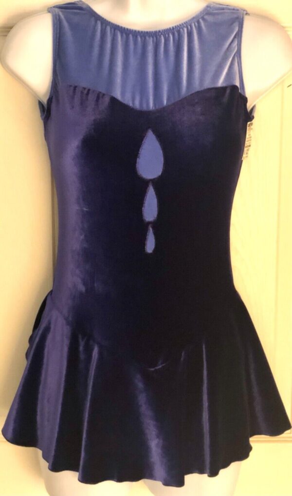 GK ICE FIGURE SKATE ADULT SMALL PURPLE VELVET TEAR DROPS TANK DRESS Sz AS NWT!