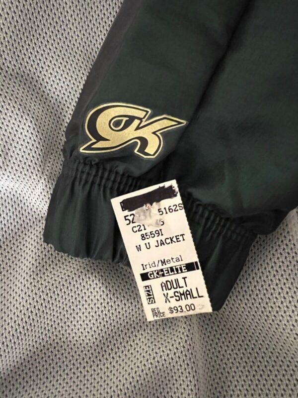 GK WARM UP JACKET ADULT X-SMALL BLACK GREEN IRIDESCENT GOLD STRIPE GYM CHEER XS - Image 6