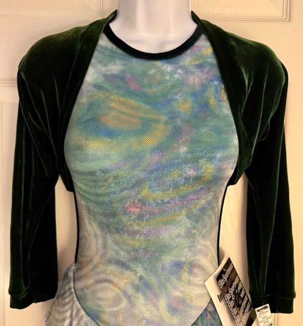 GK ICE SKATE DANCE GIRLS LARGE EVERGREEN VELVET LGSLV SHRUG JACKET SZ CHILD L