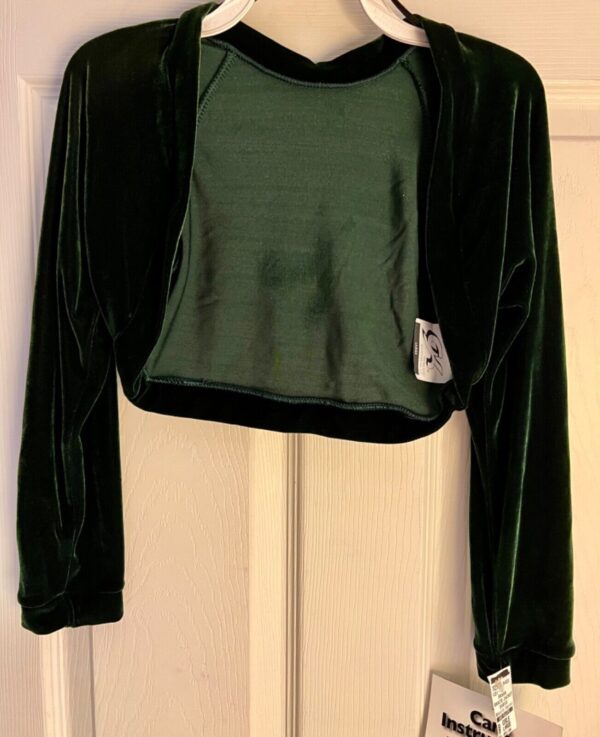 GK ICE SKATE DANCE GIRLS LARGE EVERGREEN VELVET LGSLV SHRUG JACKET SZ CHILD L - Image 2