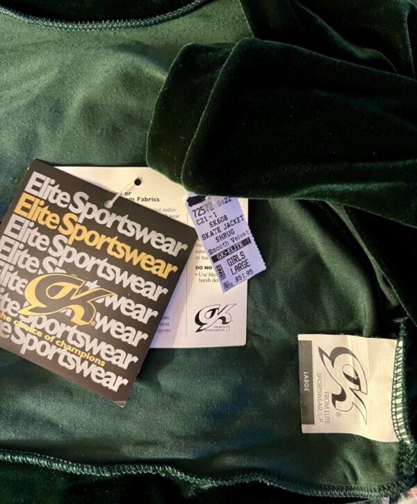 GK ICE SKATE DANCE GIRLS LARGE EVERGREEN VELVET LGSLV SHRUG JACKET SZ CHILD L - Image 6