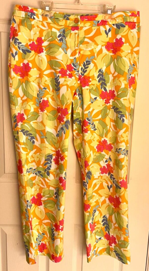 SIGRID OLSEN WOMENS SIZE 12 CROP FLORAL COTTON/NYLON/SPANDEX PRINT PANTS Sz 12 - Image 2