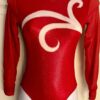 GK LgSLV LADIES SMALL RED SPARKLE FOIL MESH WHITE GYMNASTICS DANCE LEOTARD Sz AS