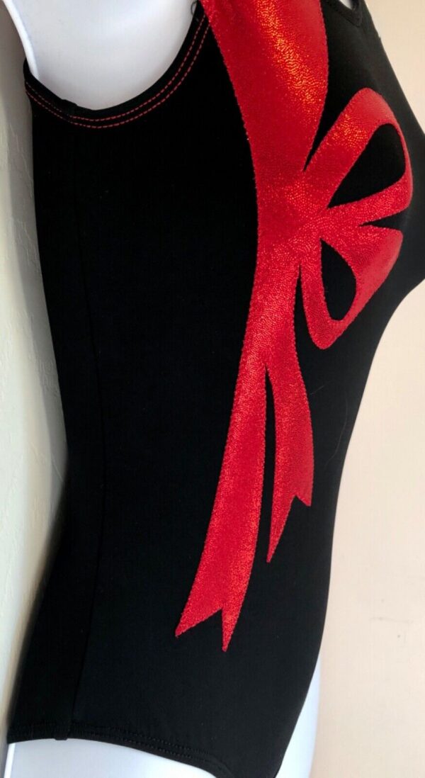 GK RED BOW FOIL ADULT X-SMALL BLACK N/S GYMNASTIC DANCE TANK LEOTARD AXS NWT! - Image 3