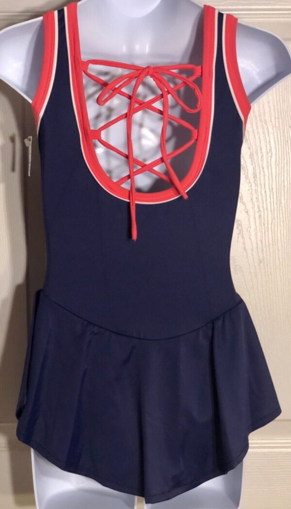 GK NAVY MATTE TRICOT ICE FIGUR SKATE CHILD LARGE MELON TRIM CORD TANK DRESS CL - Image 2