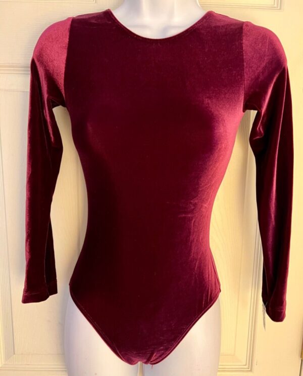 GK LgSLV LADIES SMALL CLASSIC SOLID PLUM VELVET GYMNASTS DANCE LEOTARD Sz AS