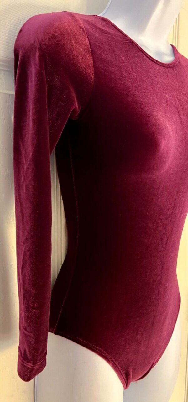 GK LgSLV LADIES SMALL CLASSIC SOLID PLUM VELVET GYMNASTS DANCE LEOTARD Sz AS - Image 2