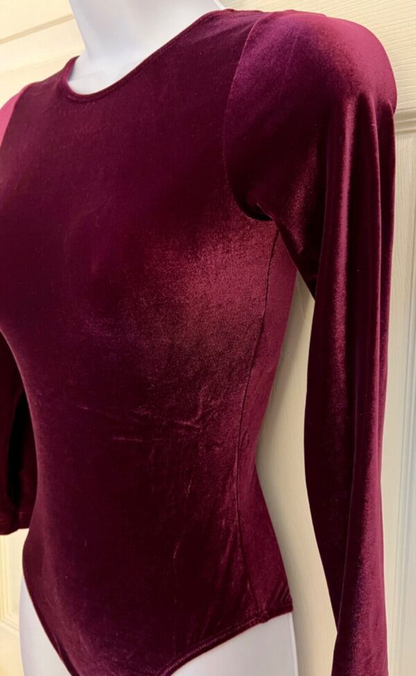 GK LgSLV LADIES SMALL CLASSIC SOLID PLUM VELVET GYMNASTS DANCE LEOTARD Sz AS - Image 3