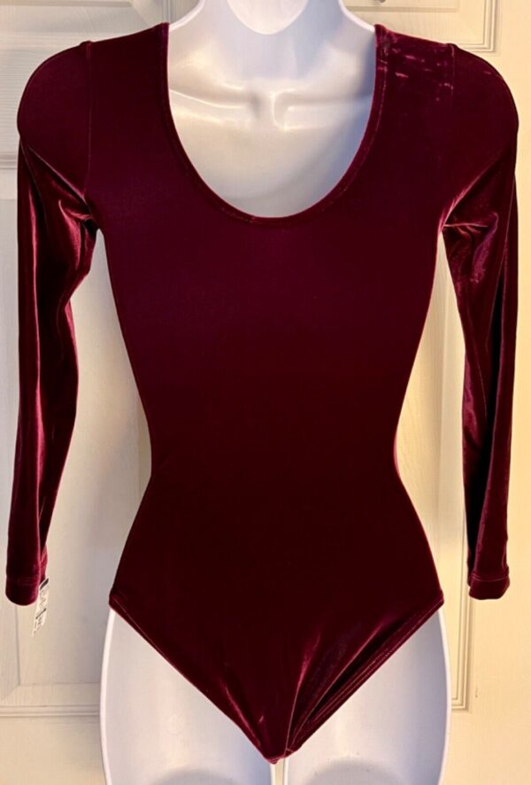 GK LgSLV LADIES SMALL CLASSIC SOLID PLUM VELVET GYMNASTS DANCE LEOTARD Sz AS - Image 4