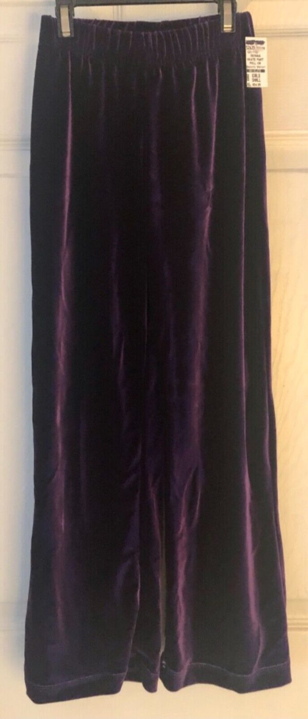 GK PURPLE VELVET CHILD SMALL WARM-UP PANTS GYMNAST, SKATE, DANCE, FITNESS Sz CS - Image 2