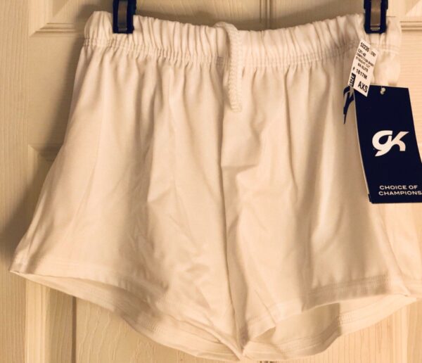 GK MENS X-SMALL #1817 COMPETITION SHORTS WHITE N/S GYMNASTIC RUNNING GYM AXS NWT