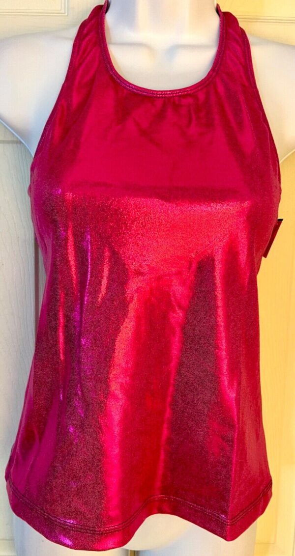 GK DANCE CHEER LADIES SMALL PINK MYSTIQUE HOLOGRAM HALTER TOP Sz AS NWT