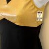 GK DANCE CHEER LADIES SMALL GOLD SPARKLE BLACK DRY TECH V-NECK PERFORM TOP Sz AS - Image 4
