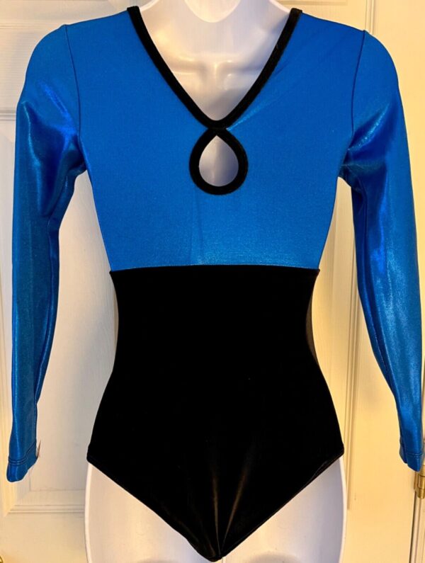 GK LgSLV BLUE MYSTIQUE BLACK VELVET ADULT SMALL GYMNASTICS DANCE LEOTARD Sz AS - Image 5