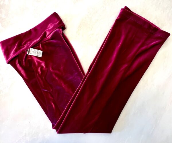 GK DANCE JAZZ LADIES SMALL PINK/PLUM VELVET FOLDING WAIST FLARE PANTS Sz AS NWT