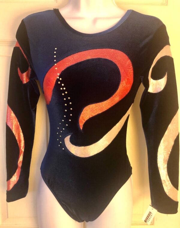 GK LgSLV LADIES SMALL BLUE VELVET FOIL FIREWORKS JA GYMNAST DANCE LEOTARD Sz AS