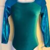 GK LADIES X-SMALL  LgSLV GREEN VELVET BLUE FOIL GYMNASTICS DANCE LEOTARD SZ XS