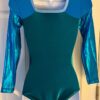 GK LADIES X-SMALL  LgSLV GREEN VELVET BLUE FOIL GYMNASTICS DANCE LEOTARD SZ XS - Image 4
