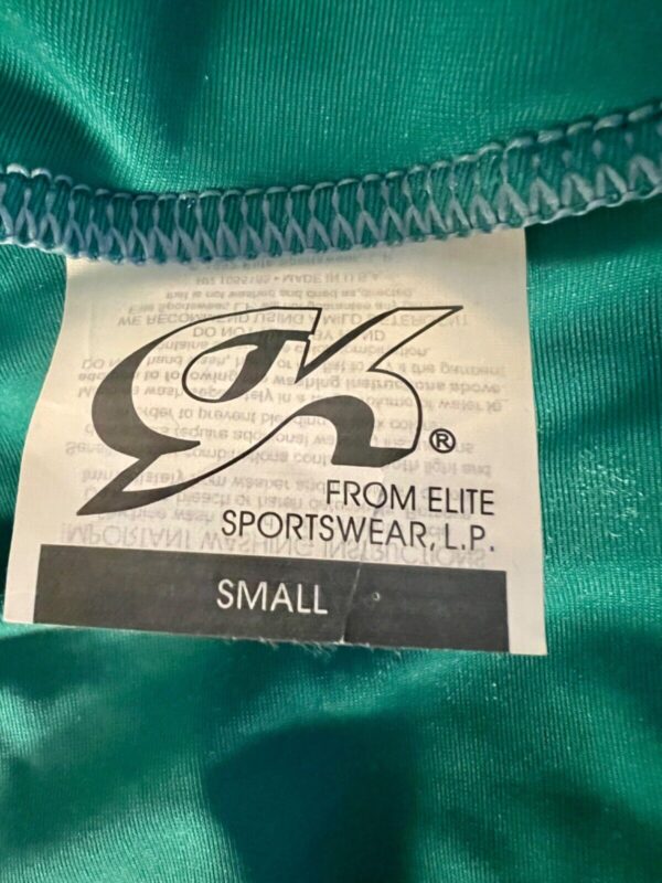 GK LADIES X-SMALL  LgSLV GREEN VELVET BLUE FOIL GYMNASTICS DANCE LEOTARD SZ XS - Image 9