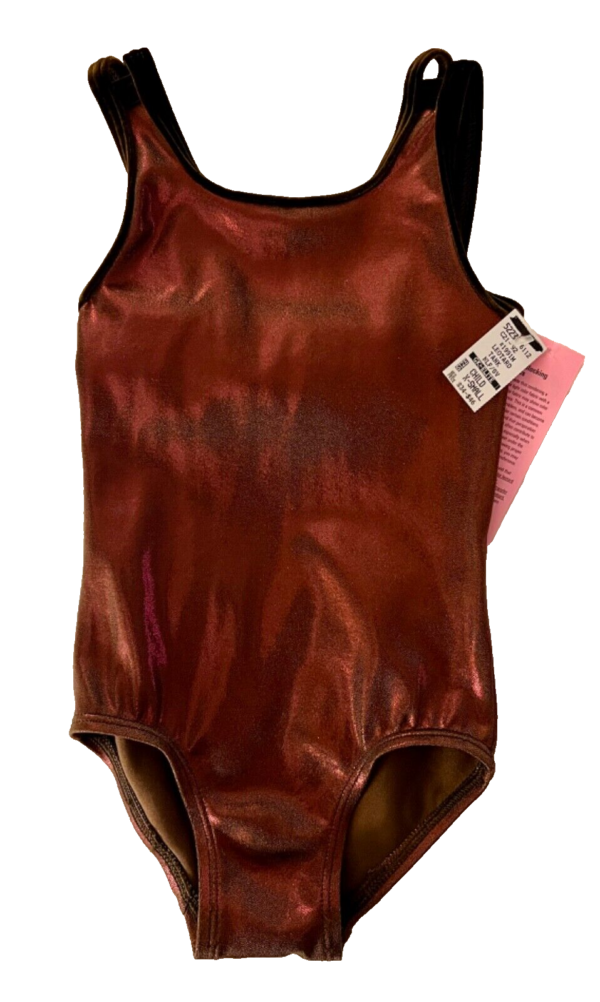 GK CHILD X-SMALL EXPRESSO MYSTIQUE VELVET TRIM GYMNASTICS DANCE TANK LEOTARD XS - Image 7