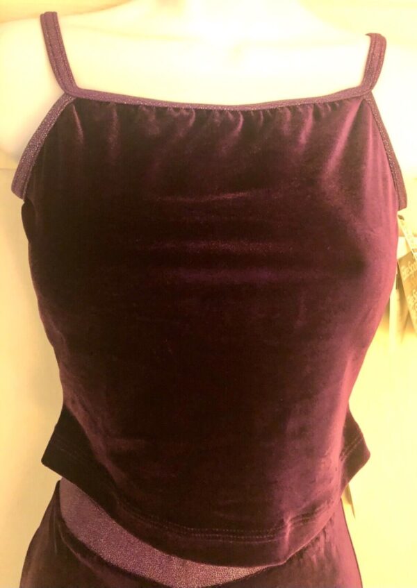 GK DANCE JAZZ LADIES LARGE PURPLE VELVET X-BACK FOIL STRAPS CAMISOLE TOP Sz AL