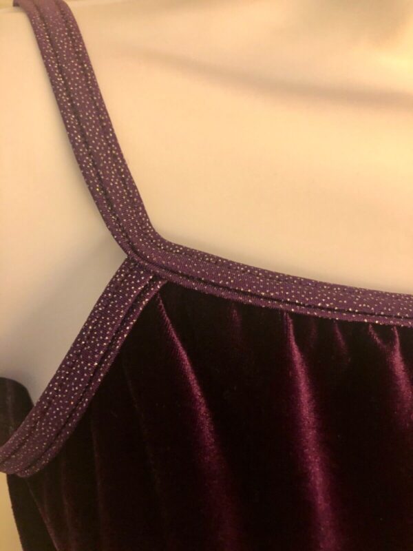 GK DANCE JAZZ LADIES LARGE PURPLE VELVET X-BACK FOIL STRAPS CAMISOLE TOP Sz AL - Image 2