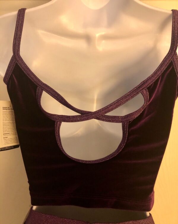 GK DANCE JAZZ LADIES LARGE PURPLE VELVET X-BACK FOIL STRAPS CAMISOLE TOP Sz AL - Image 5