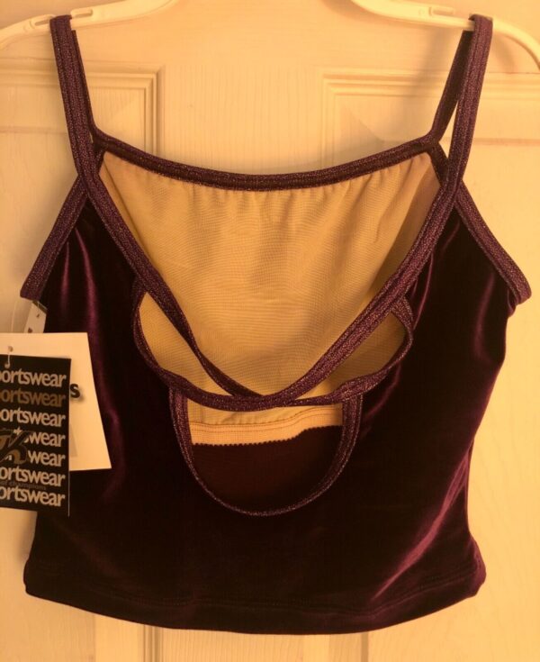 GK DANCE JAZZ LADIES LARGE PURPLE VELVET X-BACK FOIL STRAPS CAMISOLE TOP Sz AL - Image 7